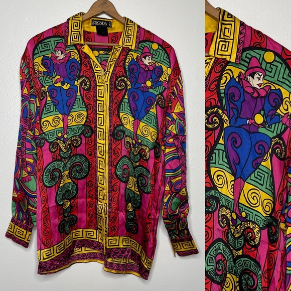 Escada Tops - RARE Escada Juggler Mid-evil Print Silk Blouse